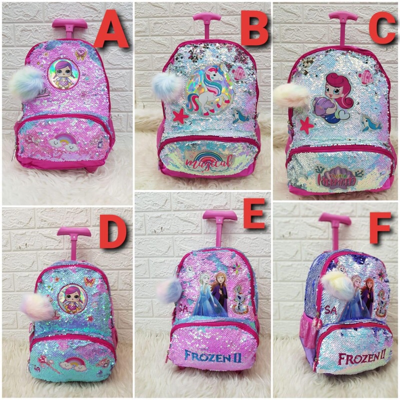 Tas Troli Anak Sekolah TK SD/Tas Troli Sekolah Sequin Unicorn/Tas Troli Ransel Sekolah Anak TK SD
