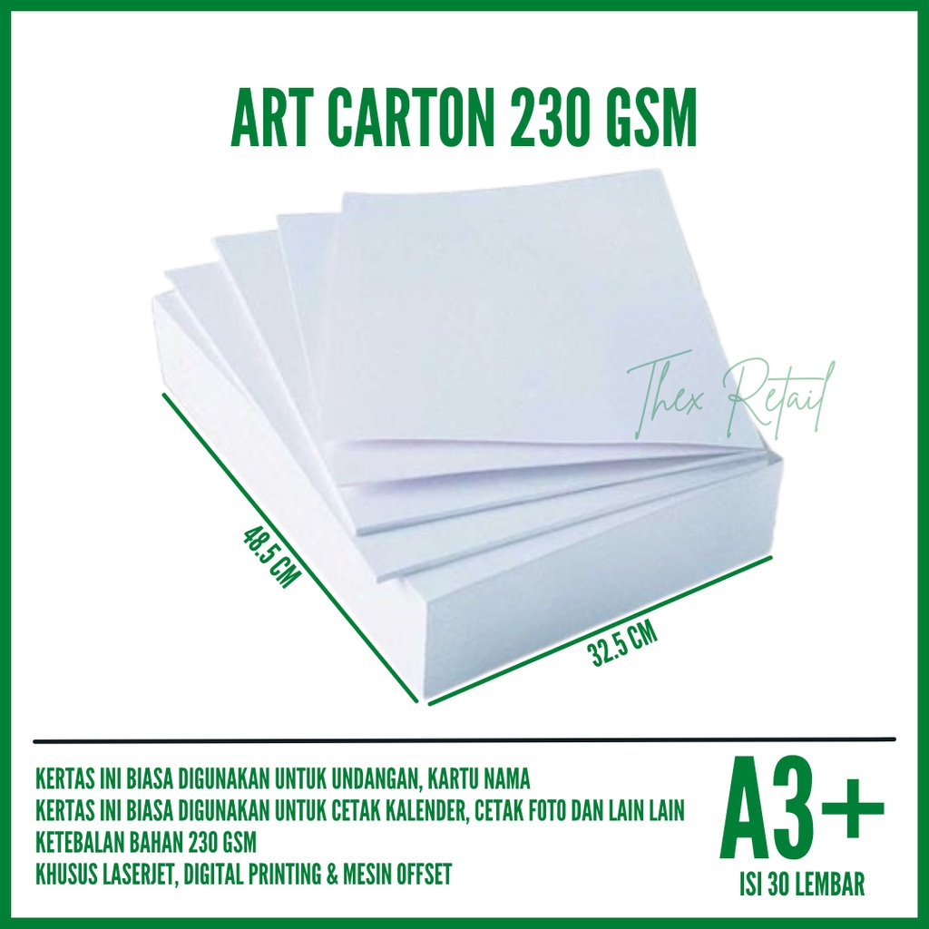 

Kertas Art Carton A3 Plus 230 gsm isi 30 lembar / Art Karton A3 Plus 230 gsm