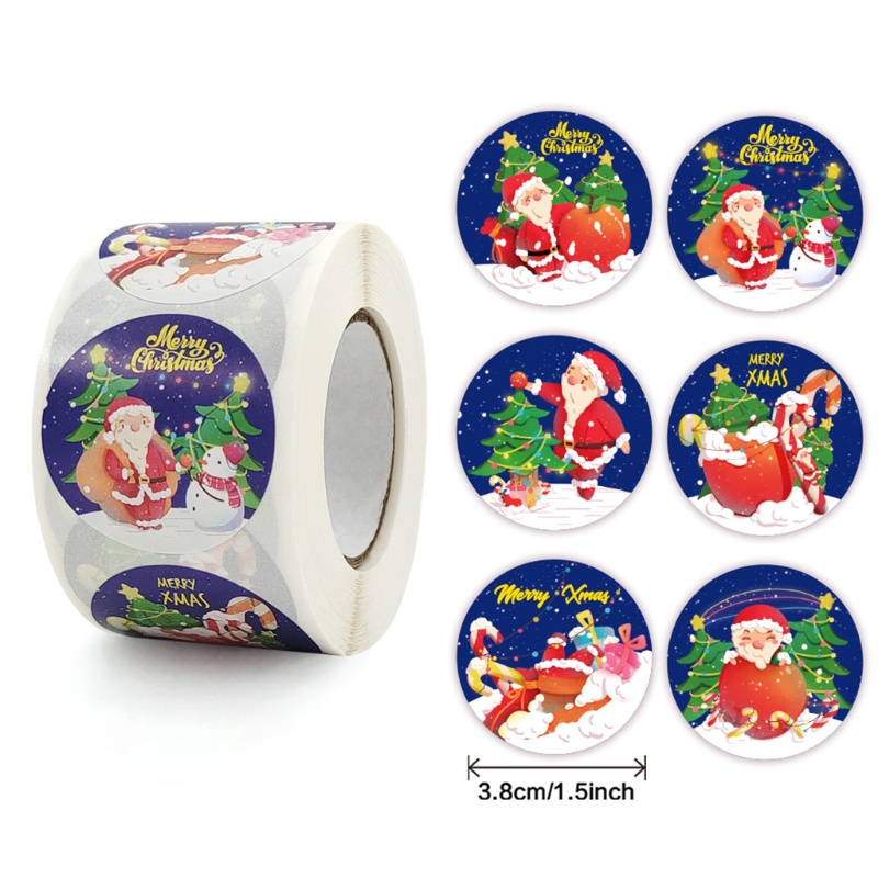 500 Pcs Stiker Label Bentuk Bulat Desain Santa Claus Snowman 6 Desain Dengan Perekat Untuk Kotak Amplop