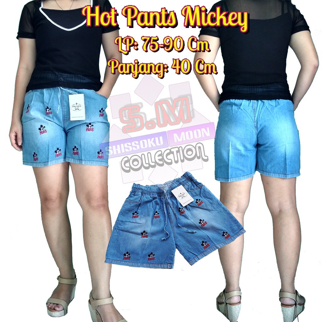 MICKEY Hotpants Celana Pendek Jeans Wanita Motif Bordir Mickey