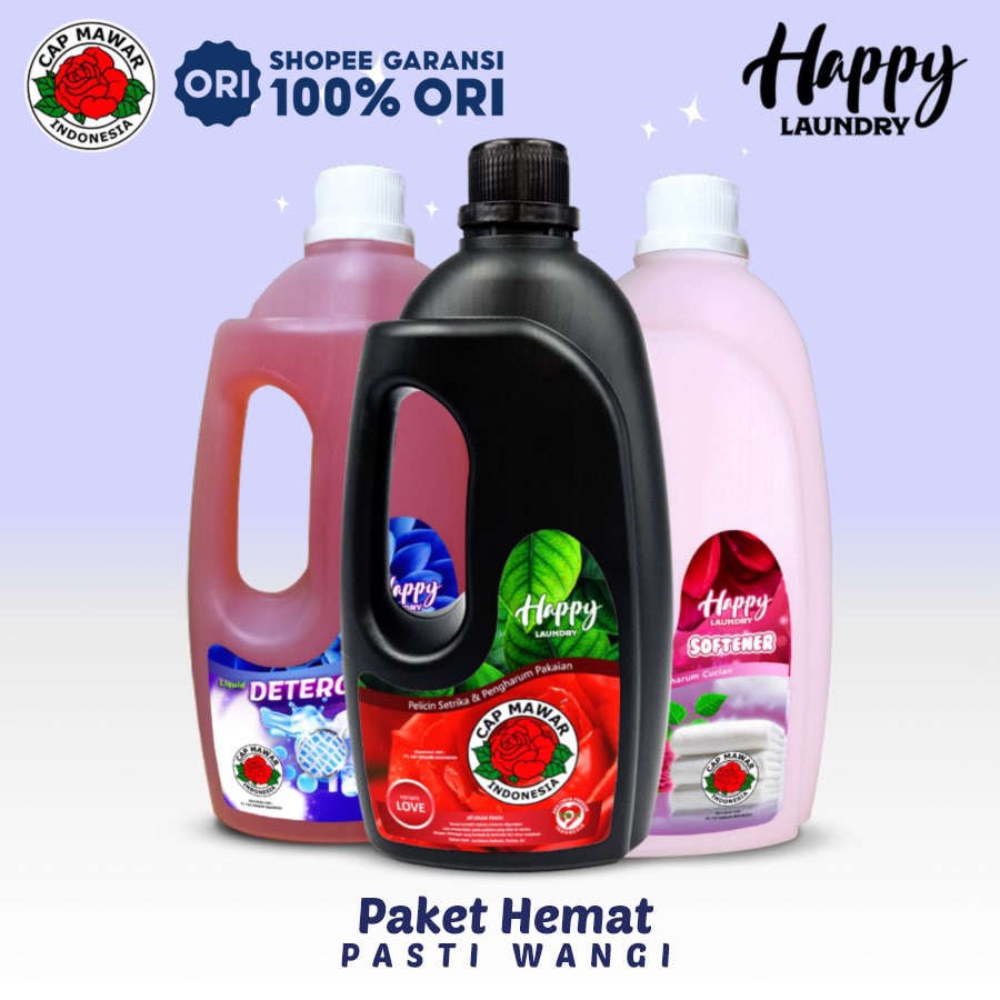 HAPPY LAUNDRY PAKET HEMAT Pasti Wangi Softener, Detergen, Pewangi Pelembut dan Pelicin Pakaian