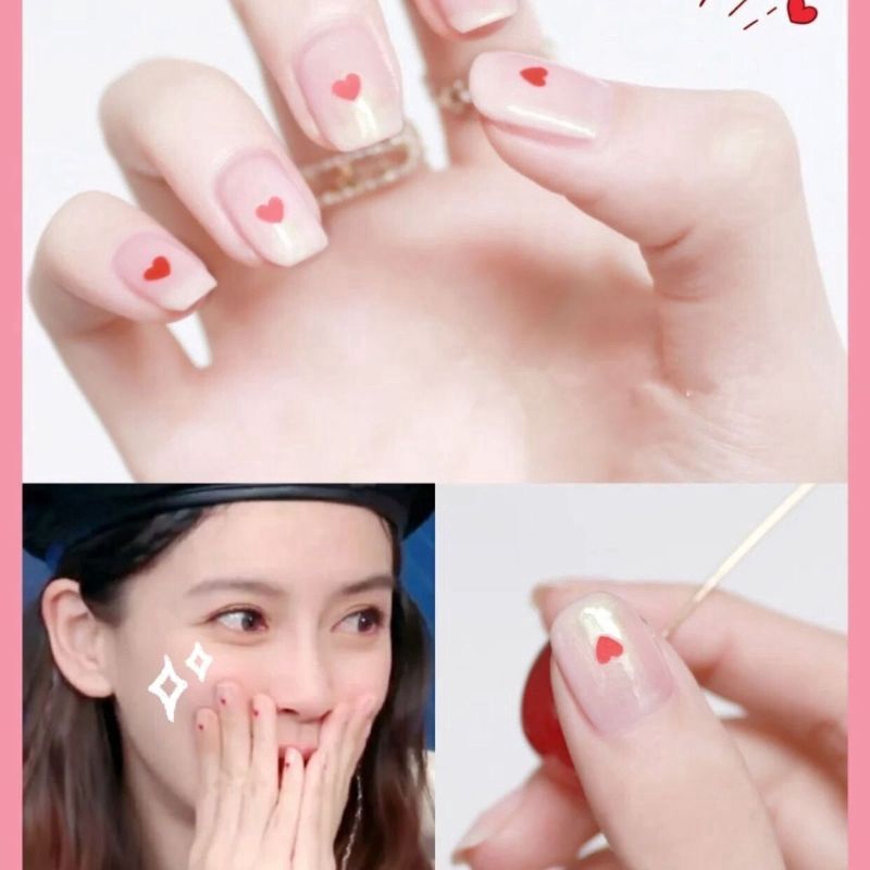 Roselife Stiker Kuku Full Cover Anti Air Motif Hati Warna Pink Peach Untuk Nail Art