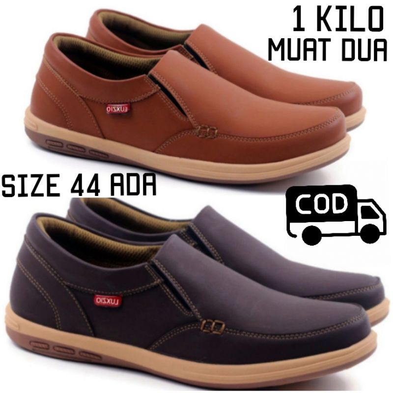 44 Sepatu Pria Kulit Slip On Kasual Cowok Suede Sintetis original Sol Karet Casual Anti Hujan premium