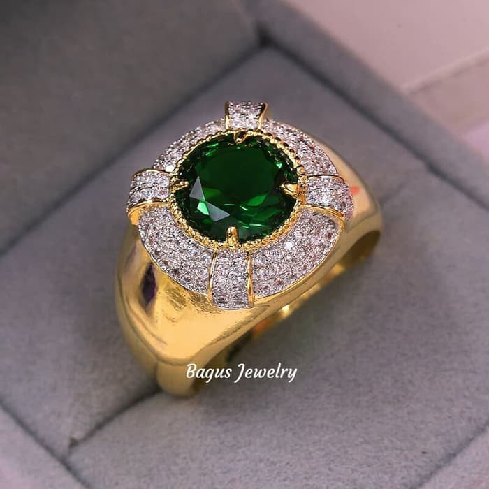 Cincin Emas Pria Green glass  Royal Collection 18K Gold Plated BJR04