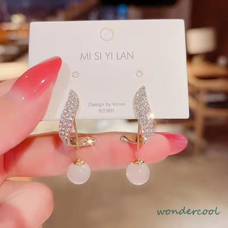 Elegan Berlian Mutiara Fashion Sederhana Temperamen Wanita Anting Rumbai Panjang-Won