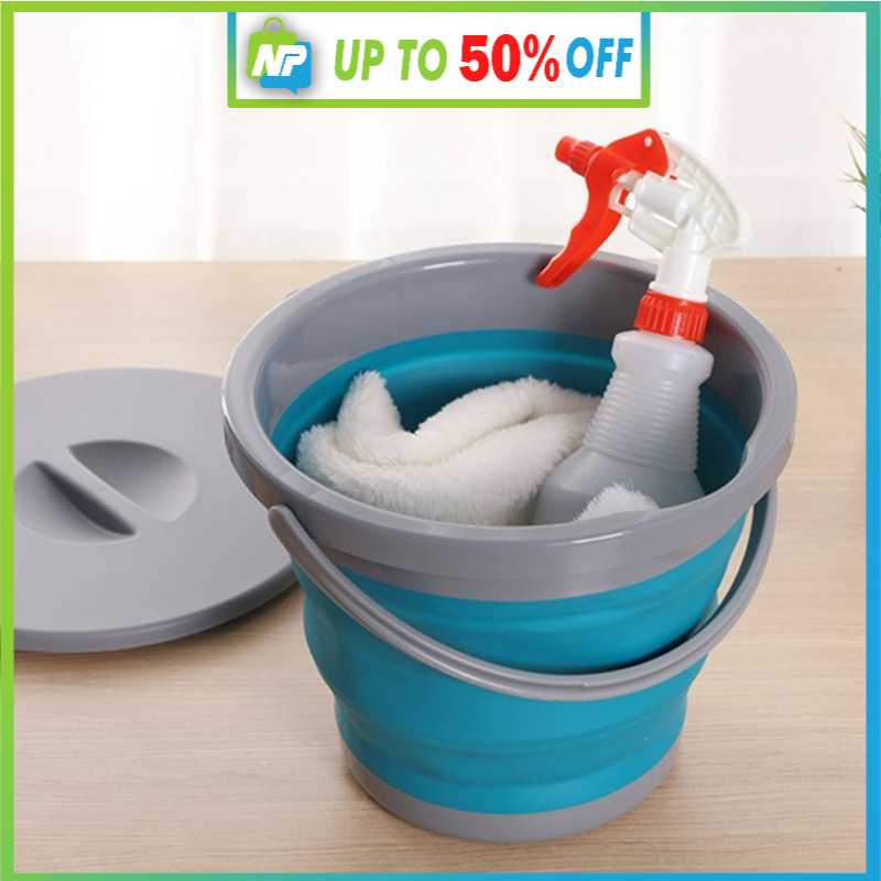 Ember Air Kamar Mandi Kecil Lipat  dengan Tutup - Ember Lipat 5 Liter Portable Praktis Minimalis