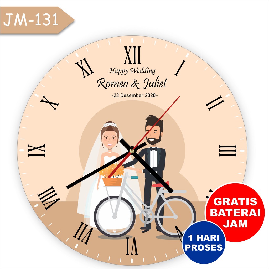 Kado Wedding Nikahan Jam Dinding Custom Nama Animasi Kartun Couple Gift Hadiah Pernikahan Pertunanga