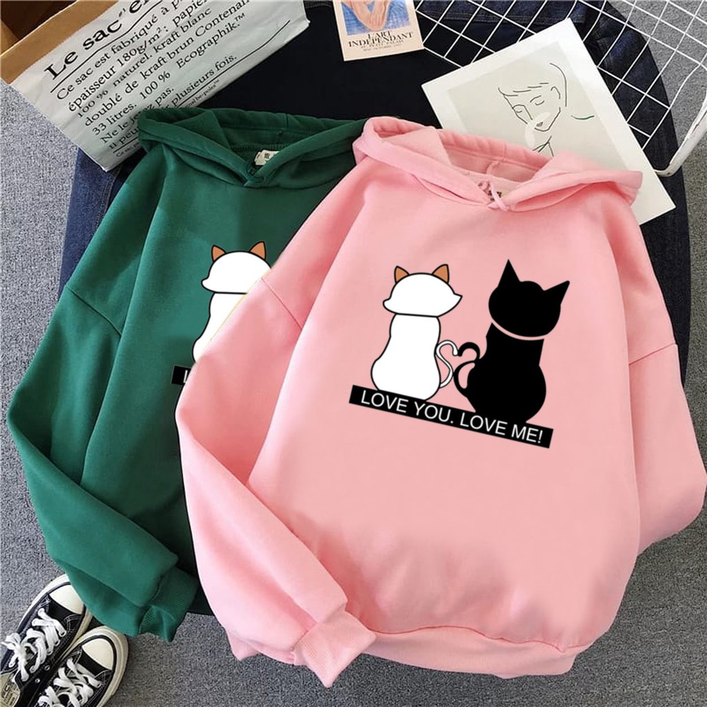 Bess - Sweater Hoodie Murah / Sweater Hoodie Wanita LOVE U LOVE ME