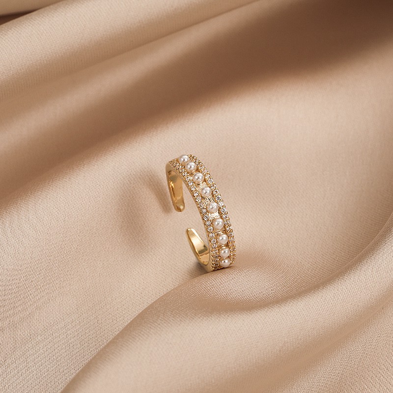 Cincin Korea Gold Plated Sangat cakep elegan CA022 Free Size Open Ring berlian mewah mutiara