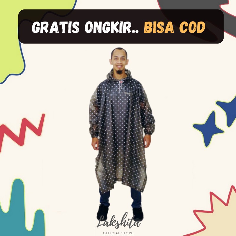 RAINCOAT Jas Hujan Ujan Ponco Pria Cowok Dewasa Remaja Hitam Transparan Motif Pulkadot Awet Terbaru