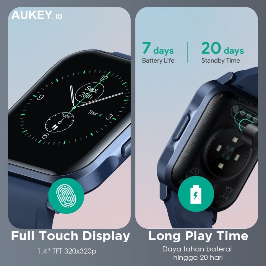 AUKEY LS02 - Smartwatch Fitness Tracker Waterproof Heart Rate Sensor - Jam Tangan Pintar Tahan Air dengan Sensor Detak Jantung