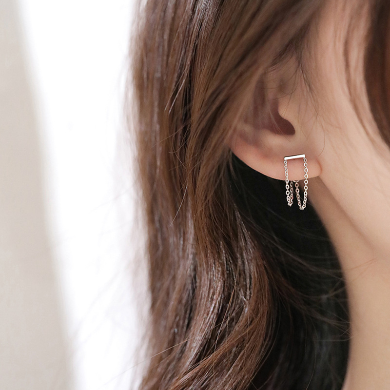 Anting Stud Rantai Geometris Gaya Korea Untuk Wanita