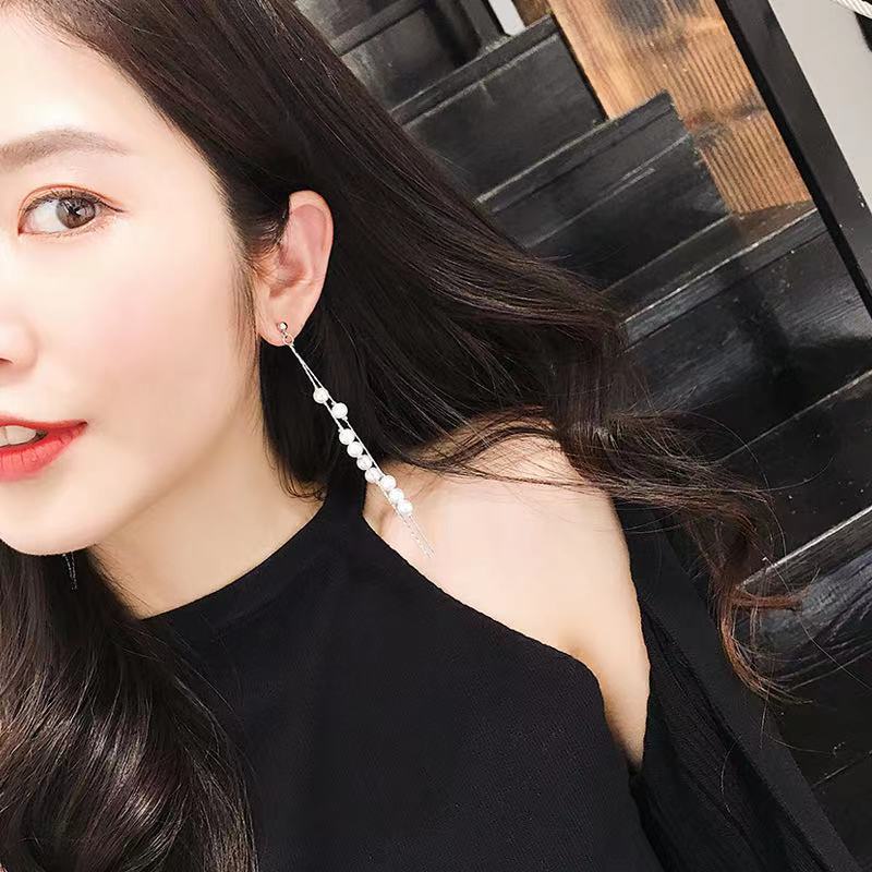 2021 Dongdaemun Baru Pearl panjang fringe anting-anting perempuan gadis jantung sederhana semua-yang