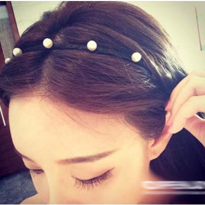 Bando Bandana Korea Wanita / Headband Polos Hitam Mutiara Denver