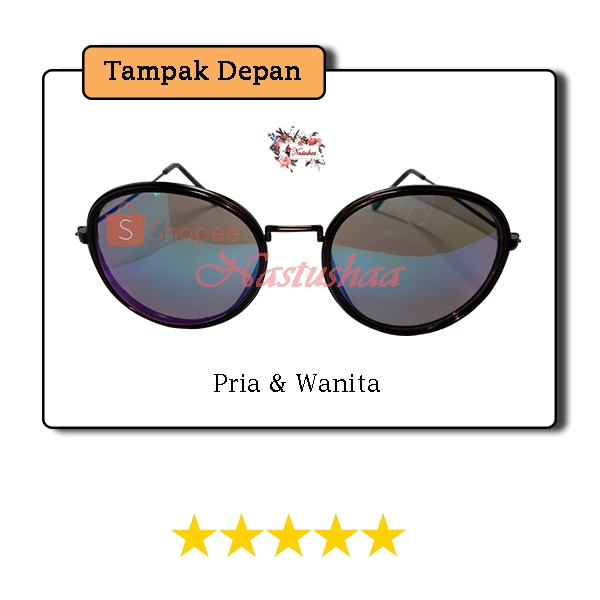 Kacamata oval vintage frame metal hitam sunglasses grand mirror kacamata gaya ANTI UV untuk pria dan wanita kekinian NO CASE