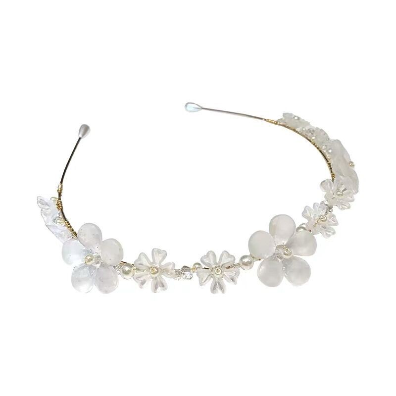 Korean Crystal Flower Pearl Headband Beads Sweet Fashion Girl Thin Hair Band Hair Accessories