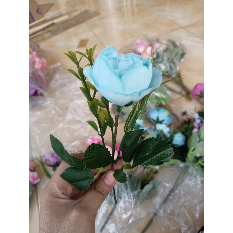 Peony Bunga Plastik Artificial Dekorasi Rustic Hiasan Mahar Dried Flower Hampers Ringbox-Light blue