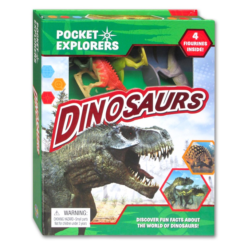 Pocket Explorers Dinosaurs 4 Figurines Inside (Discover Fun Facts About the World of Dinosaurs)