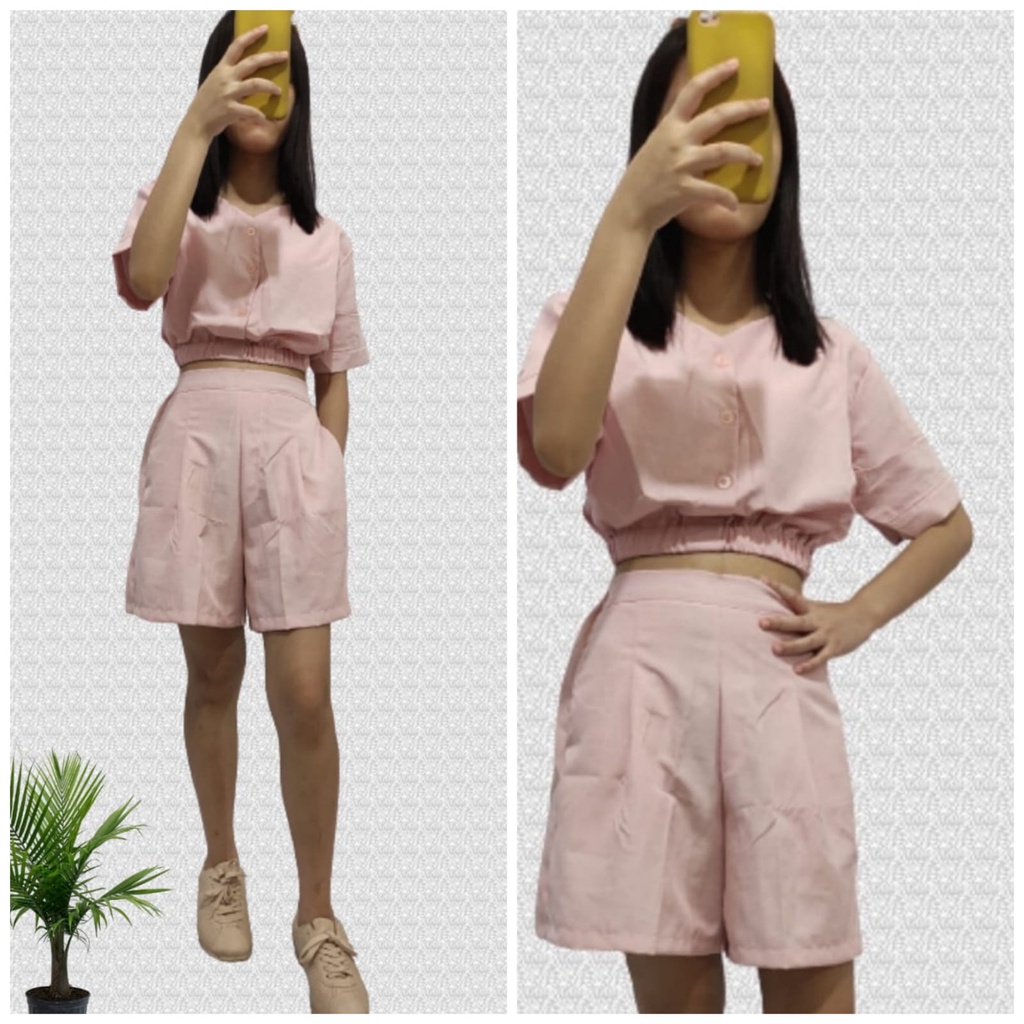 Setelan Wanita Crop Celana Pendek/ Set Fashion CARLA REAL PICT