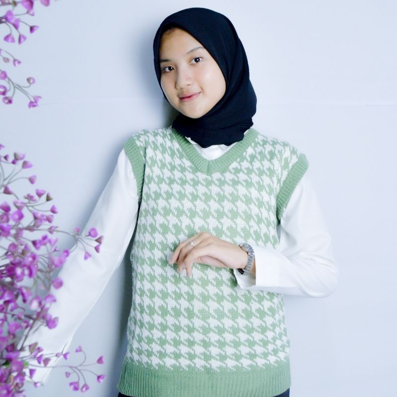 Jennie Vest knit / Houndstooth Vest Knit / Jennie Vest Rajut /  Rompi korea Rompi keren / Korean Vintage Knit-Mint