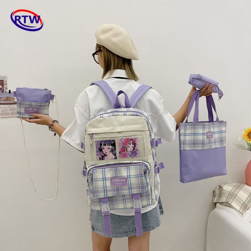 Paket 4in1 Tas Ransel Sekolah Anak Perempuan / Tas Sekolah Anak / Ransel Cloud Love / Ransel Sekolah
