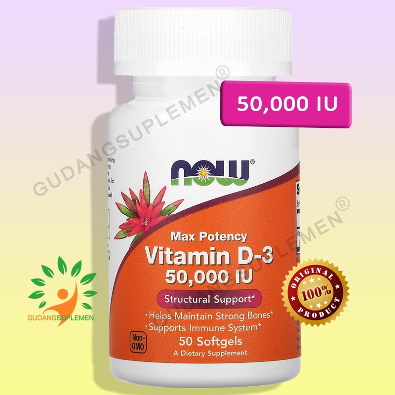 NOW Max Potency Vitamin D3 50,000 IU 50 Softgels | D-3 50000 imunitas dan meningkatkan peluang hamil