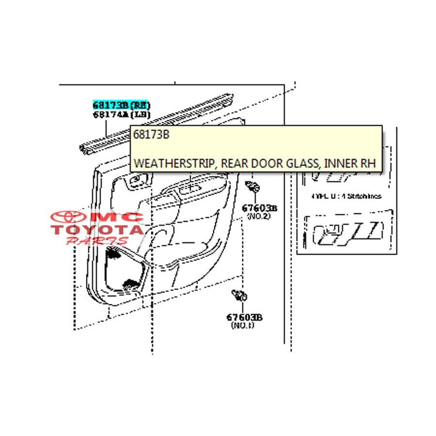 Pelipit Pintu Karet Kaca Dalam Belakang Kanan Hilux 68173-0K010