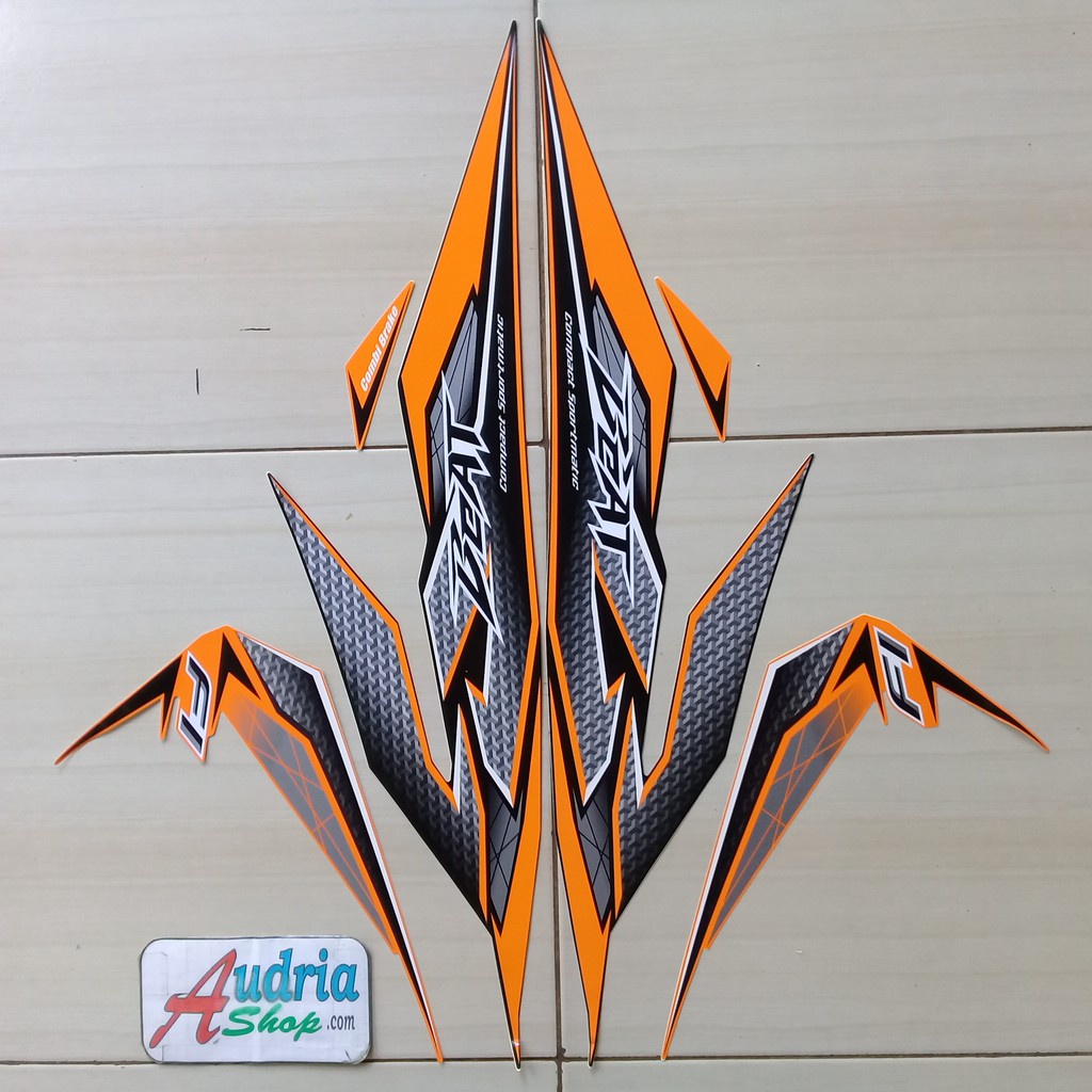 Stiker Striping Motor Honda Beat FI Filipina 2017 Hitam-Orange