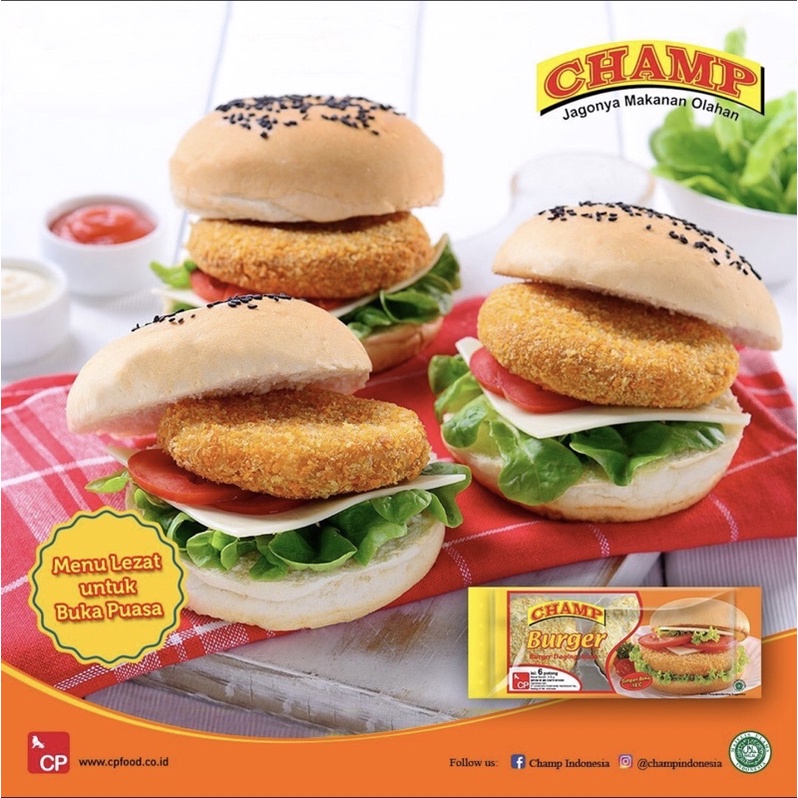 

Champ Burger 315 gr isi 6 - Burger ayam Crispy