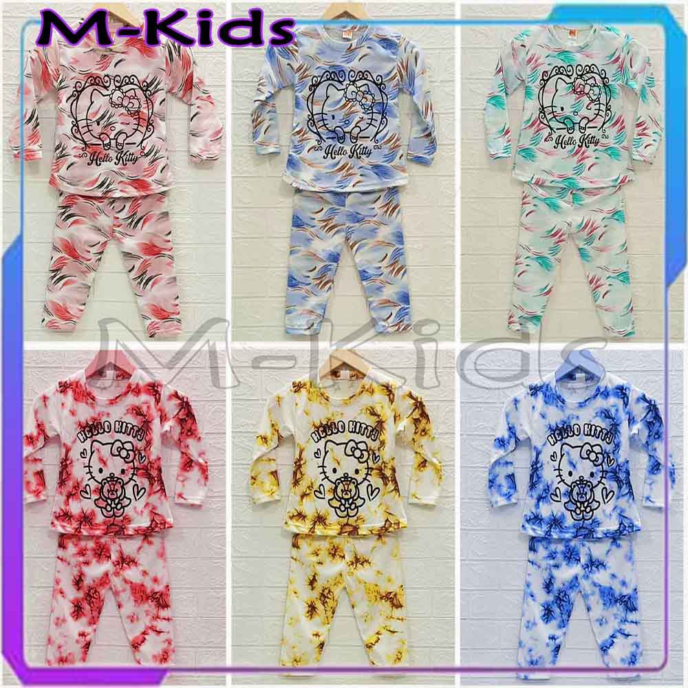 MKids88 - Baju Setelan / Baju Tidur Anak Perempuan Motif TieDye Gambar Hello Kitty