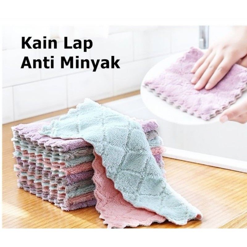 Kain Lap Piring Anti Minyak Bahan Microfiber / Lap Cuci Piring