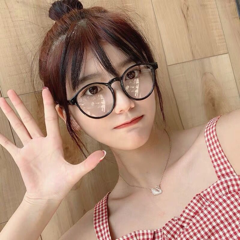 Metal hinge vintage ins ultra light plain black large frame eye Korean glasses