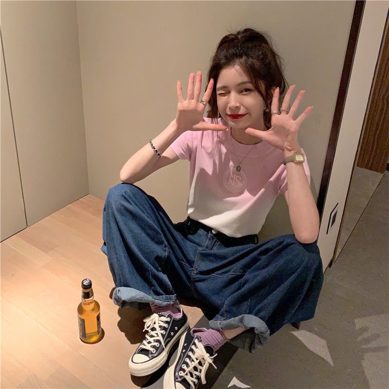 [littlecrab] Kaos Oversize Ombre NS T-shirt Two Tone 2 Warna Baju Trending Tshirt Lembut Warna Soft Berkualitas Pink Biru Putih Alexanderwang NowYork Kaos Imut Kerah Tebal Korean Style