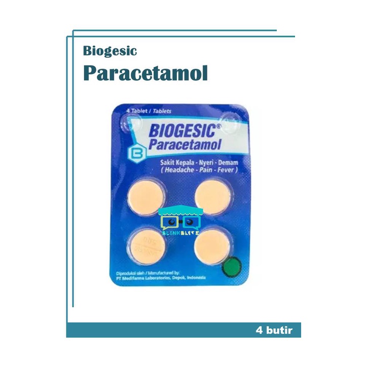 SACHET Biogesic Paracetamol 500 mg Isi 4 Obat Pereda Pusing Nyeri Demam Sakit Gigi