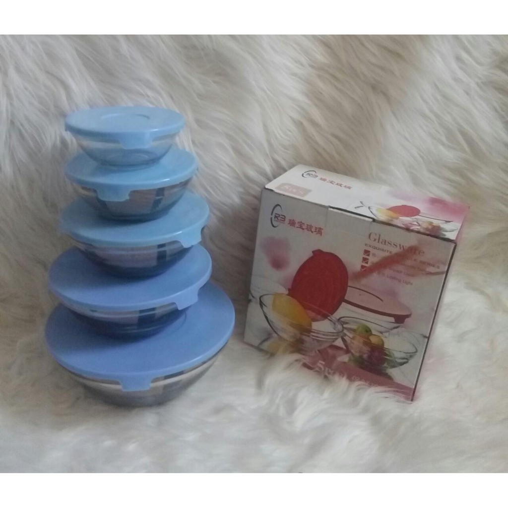 Mangkok Kaca dan tutup/mangkok kecil/mangkok besar/Glassware Kaca Set Isi 5
