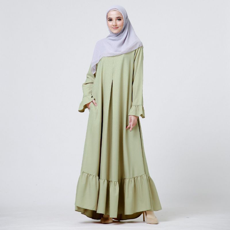 Alika Dress Green Matcha by BITA Tufine - Gamis Wanita Polos