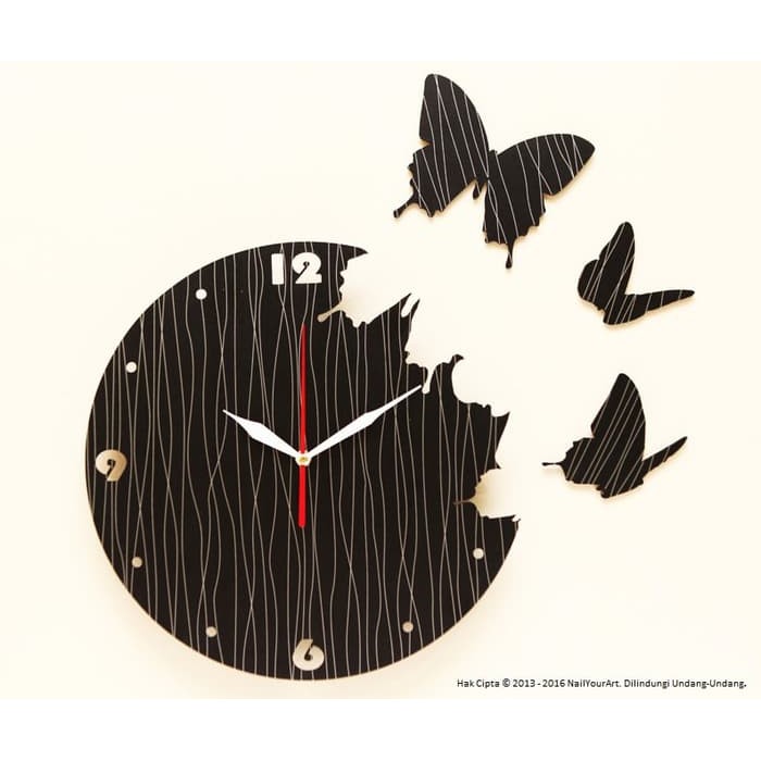 Jam Dinding Unik Artistik - Butterfly Black Wall Clock