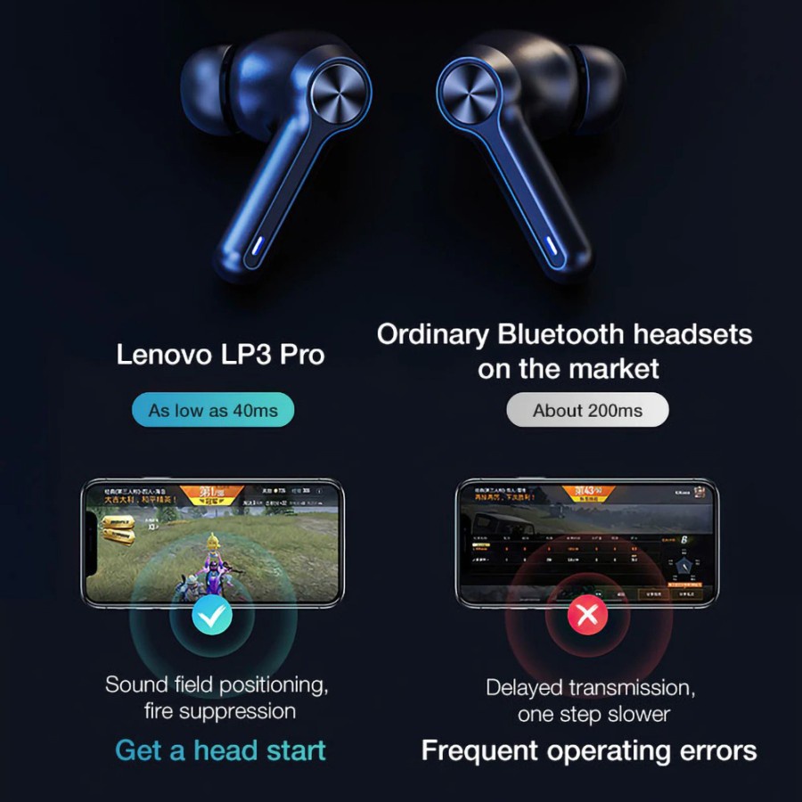 THINKPLUS LENOVO LP3 PRO TWS BLUETOOTH HEADSET HEADPHONE EARPHONE - Hitam