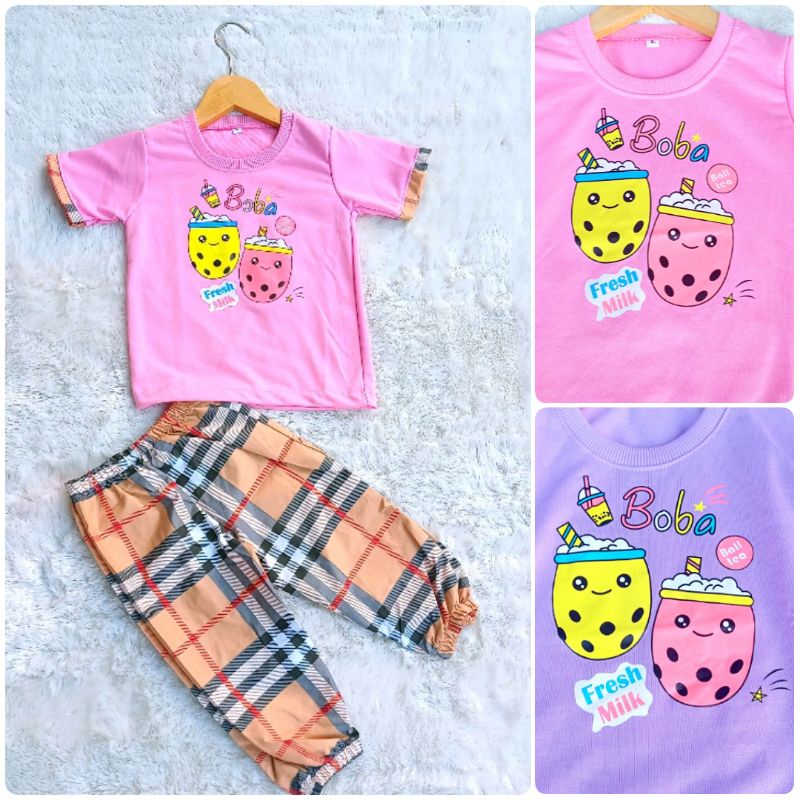 DUO BOBA Setelan Anak Boba Baju Anak Boba Setcel Kids