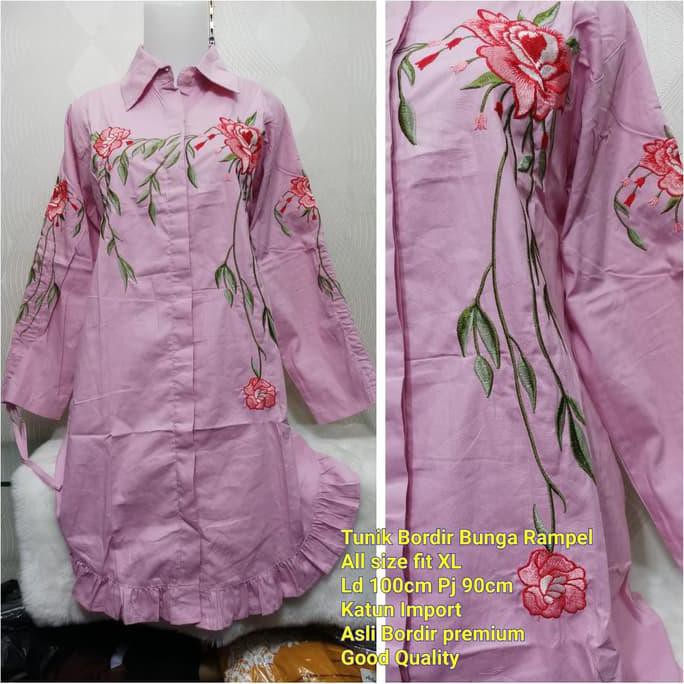 MUTU BAGUS Tunik Bordir Bunga premium tunik muslim kekinian Murah