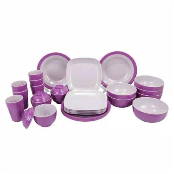 set melamin golden dragon piring makan cekung - ungu muda