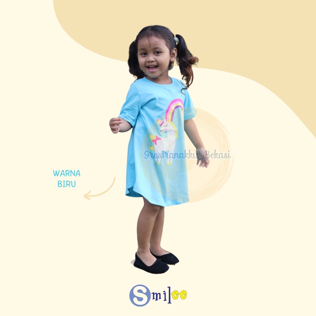 Daster Anak Smile Sablon Vol 2 Motif Birumuda Pelangi size 1-5Tahun