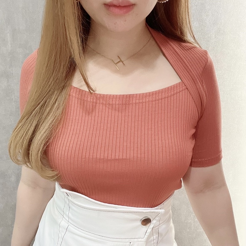 Rib Squareneck Short Sleeve Blouse | Atasan Wanita Korean Fashion | Maimon Grosir