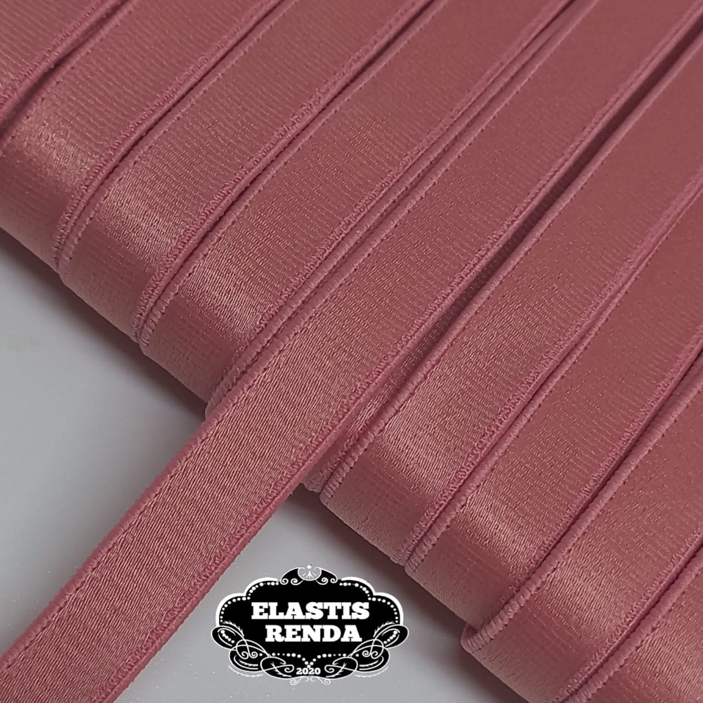 (Harga Per Meter) Tali Bra Dusty Pink Tua Motif Polos Lebar 1cm