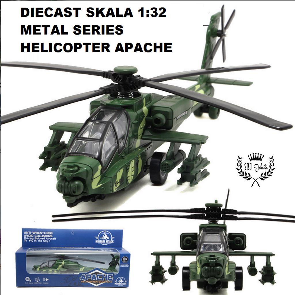 Diecast Miniatur Pesawat Helicopter Apache Skala 1:32 Metal Series Helikopter