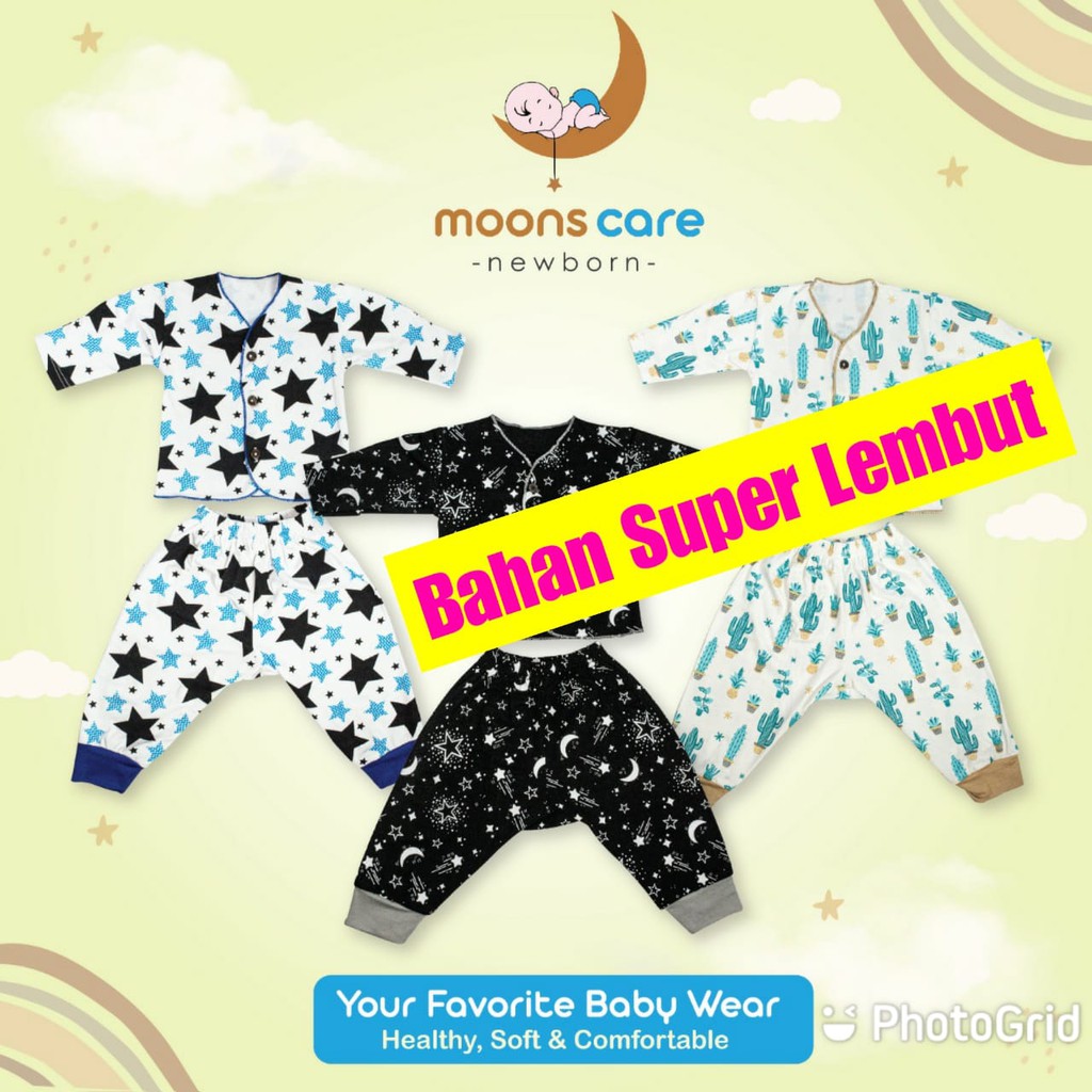 Newborn MOONS Stelan Panjang  Buka Kaki Stelan Baru Lahir baju bayi stelan Baby Panjang Buka Kaki