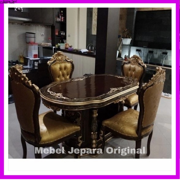 Meja makan mewah ukir kayu jati mebel Jepara