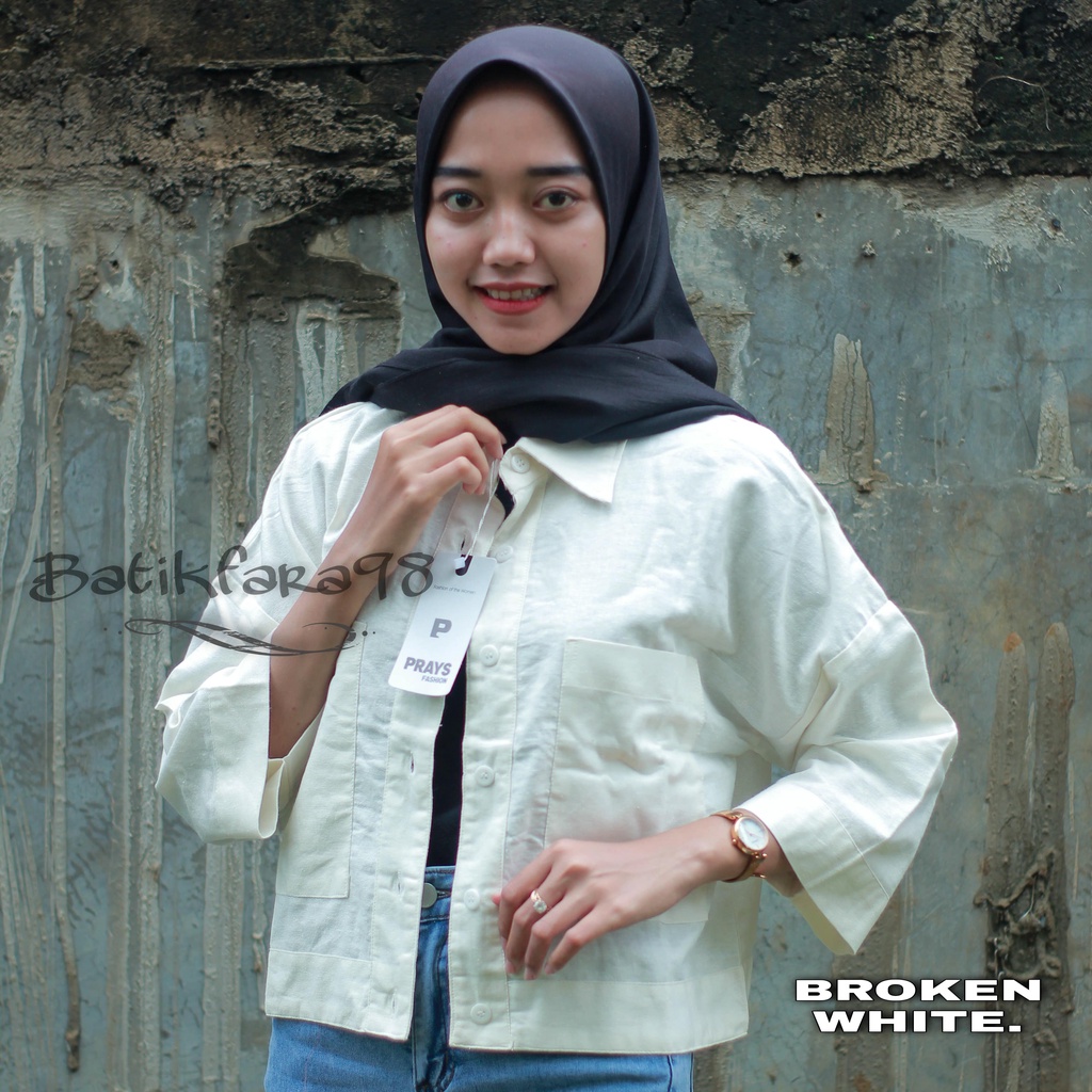 Kemeja Crop Linen Pocket - Oversized Shirt Linen - Outer Crop Linen - Atasan Wanita 99