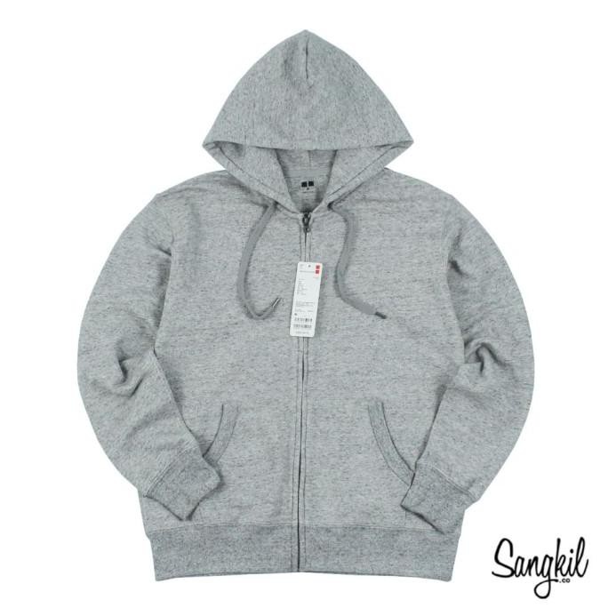 READY STOK UNIQLO SWEAT LONG SLEEVE FULL-ZIP HOODIE GREY - XL TERPERCAYA