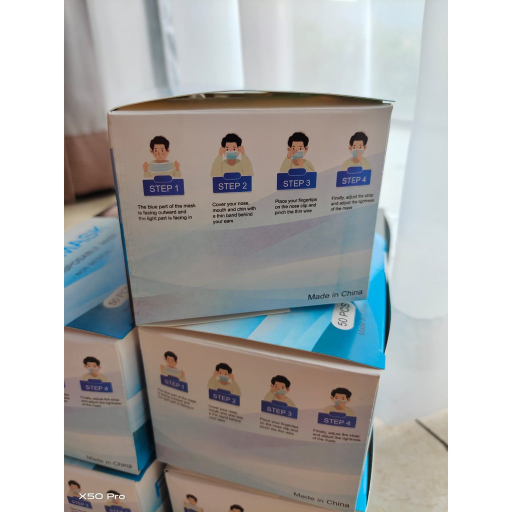 Face Mask 3ply Disposable Mask isi 50pcs EARLOOP- Masker Non Medis